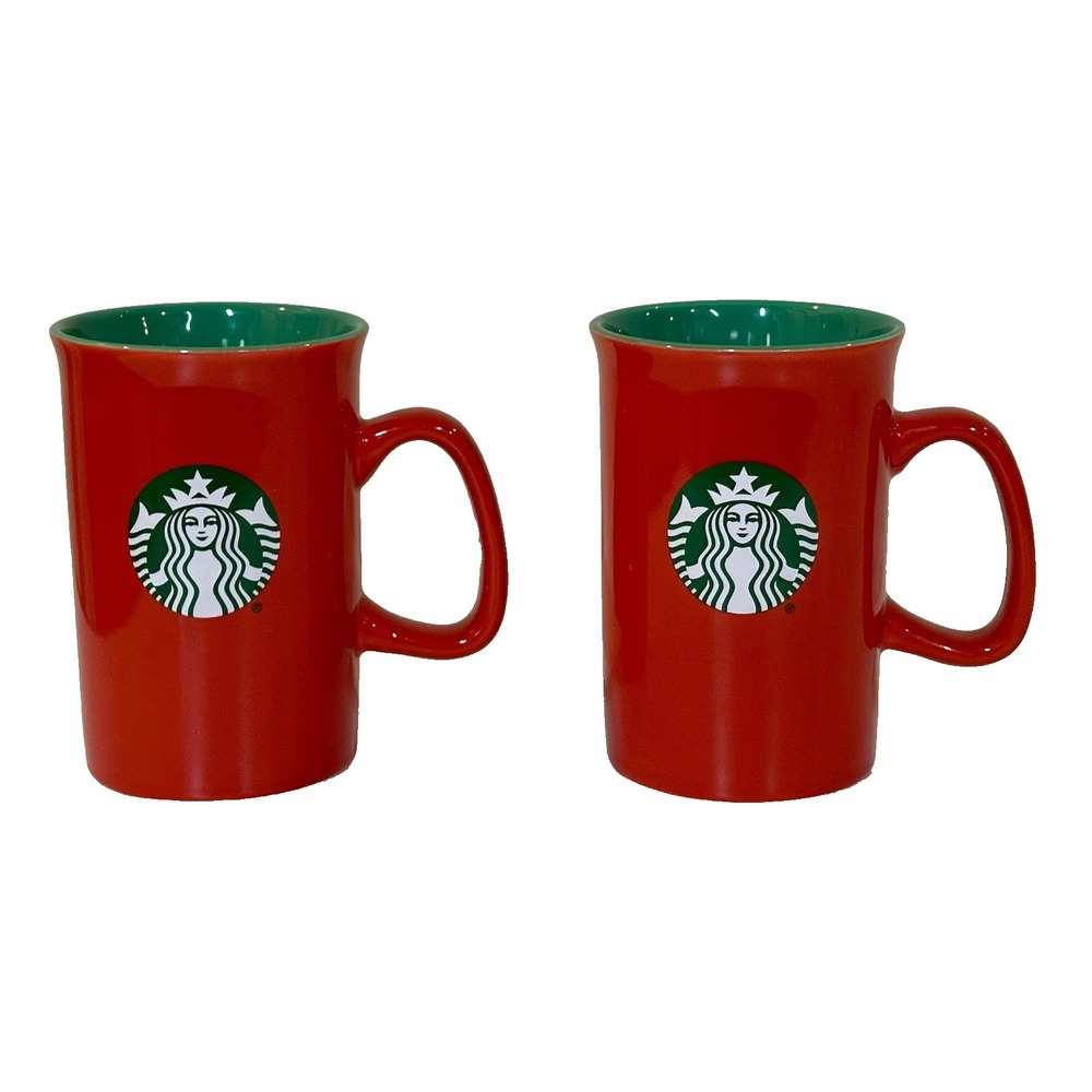 2024 Starbucks Christmas Red And Green 10 oz Coffee Mug Tea Cup - Lot of 2